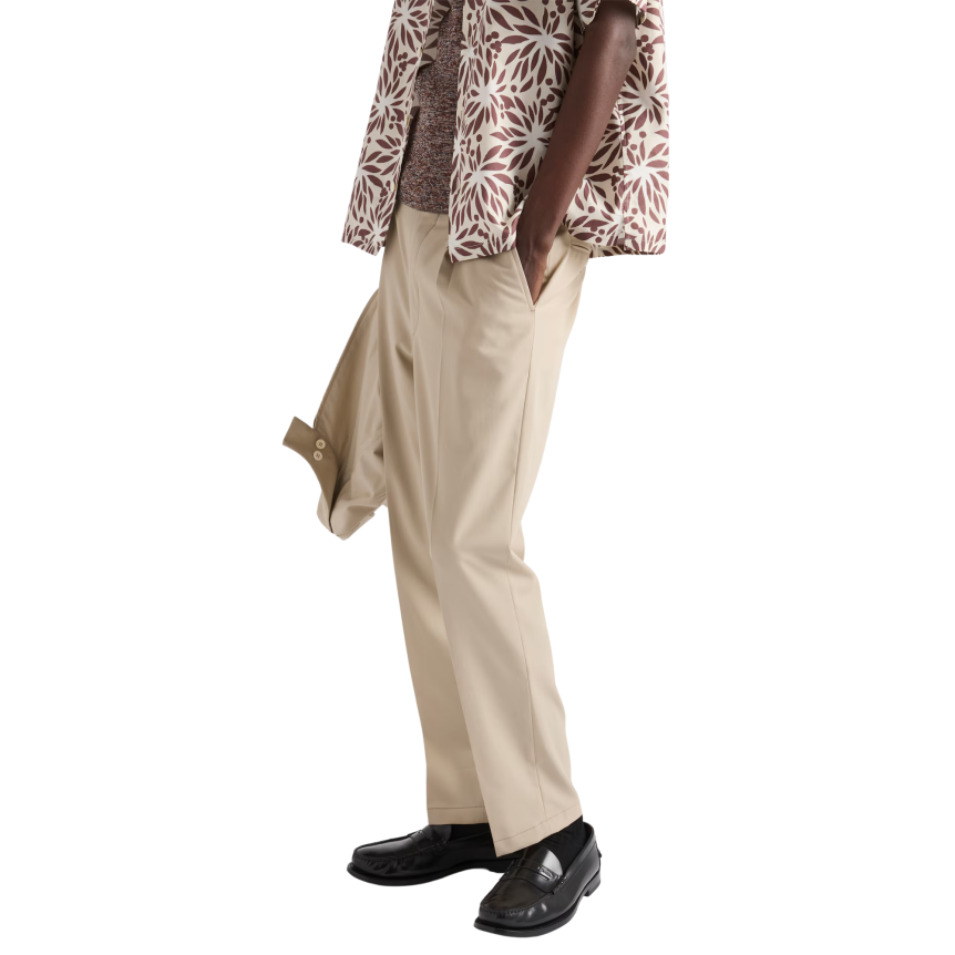 Pantalon ajusté PRADA coton beige porte clé triangle