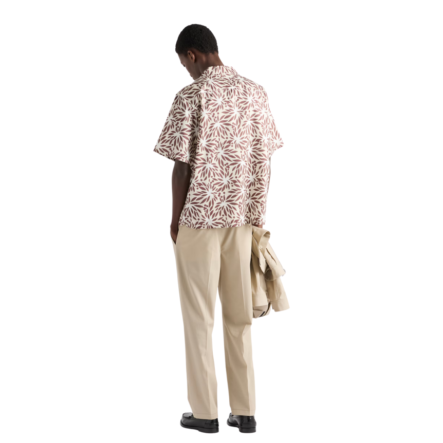 Pantalon ajusté PRADA coton beige porte clé triangle