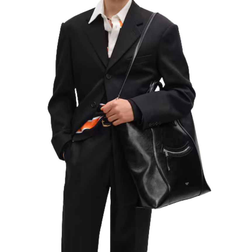 Sac cabas vertical CELINE cuir noir poche zippée argentée bandoulière