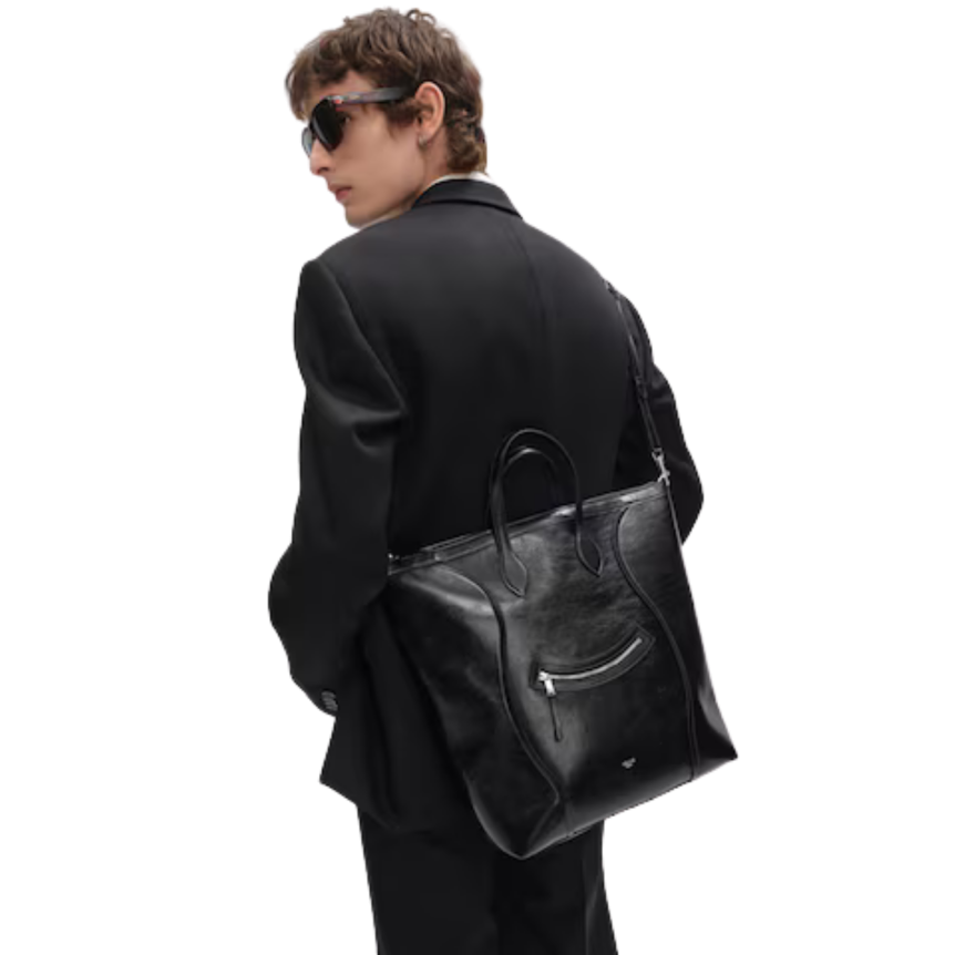 Sac cabas vertical CELINE cuir noir poche zippée argentée bandoulière