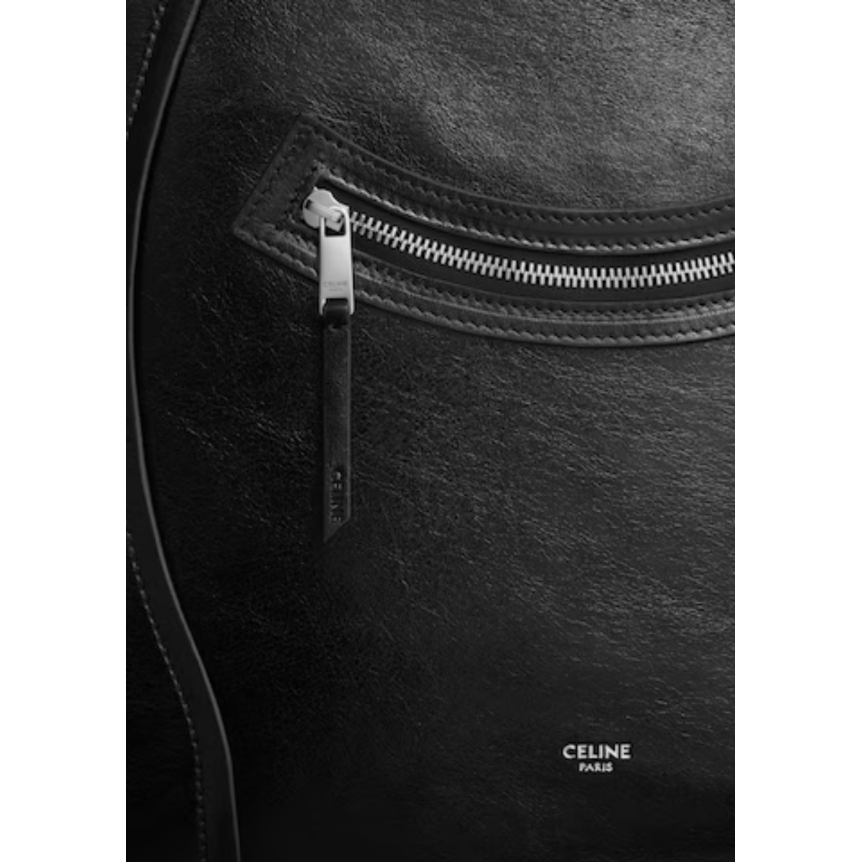 Sac cabas vertical CELINE cuir noir poche zippée argentée bandoulière