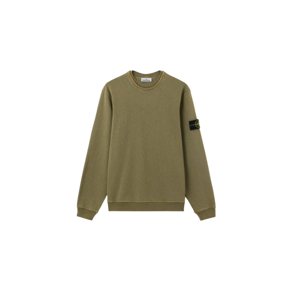 Sweat-shirt ras-du-cou STONE ISLAND coton flammé kaki