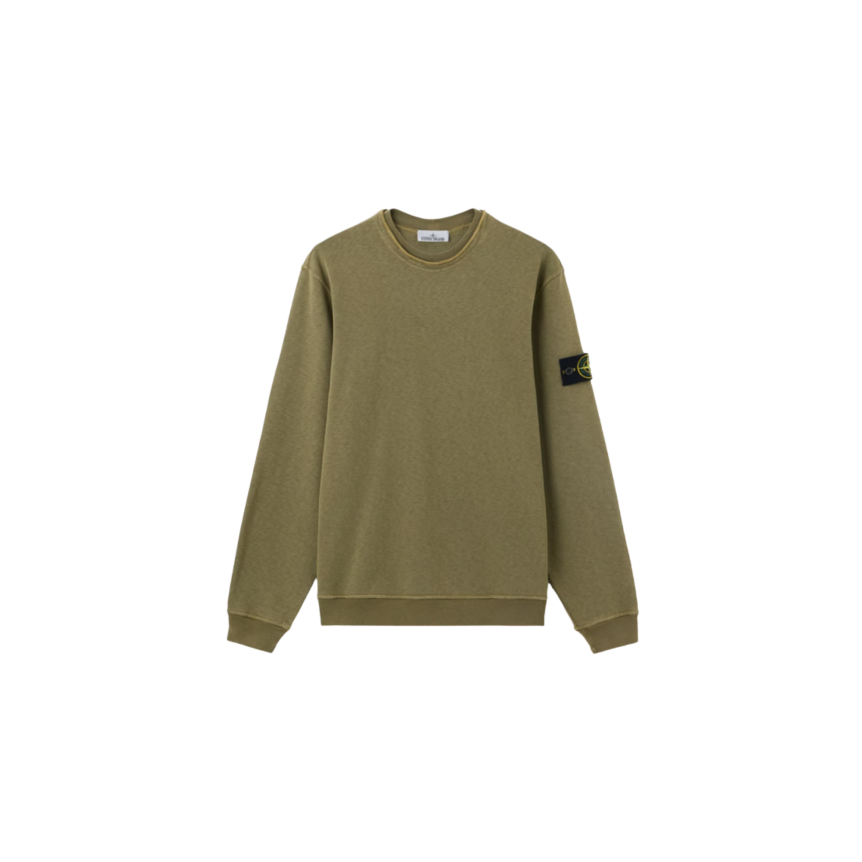 Sweat-shirt ras-du-cou STONE ISLAND coton flammé kaki