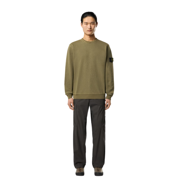 Sweat-shirt ras-du-cou STONE ISLAND coton flammé kaki