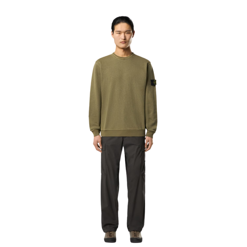 Sweat-shirt ras-du-cou STONE ISLAND coton flammé kaki