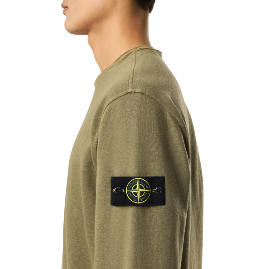 Sweat-shirt ras-du-cou STONE ISLAND coton flammé kaki