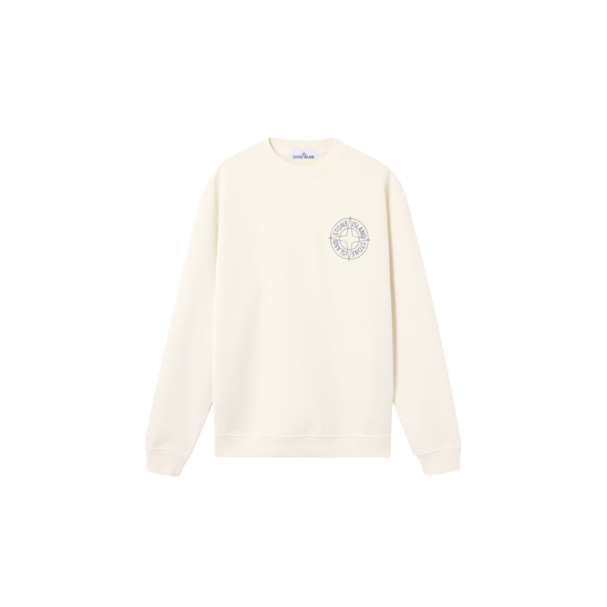 Sweat-shirt ras-du-cou STONE ISLAND oversize coton écru imprimé dos Outline Compass