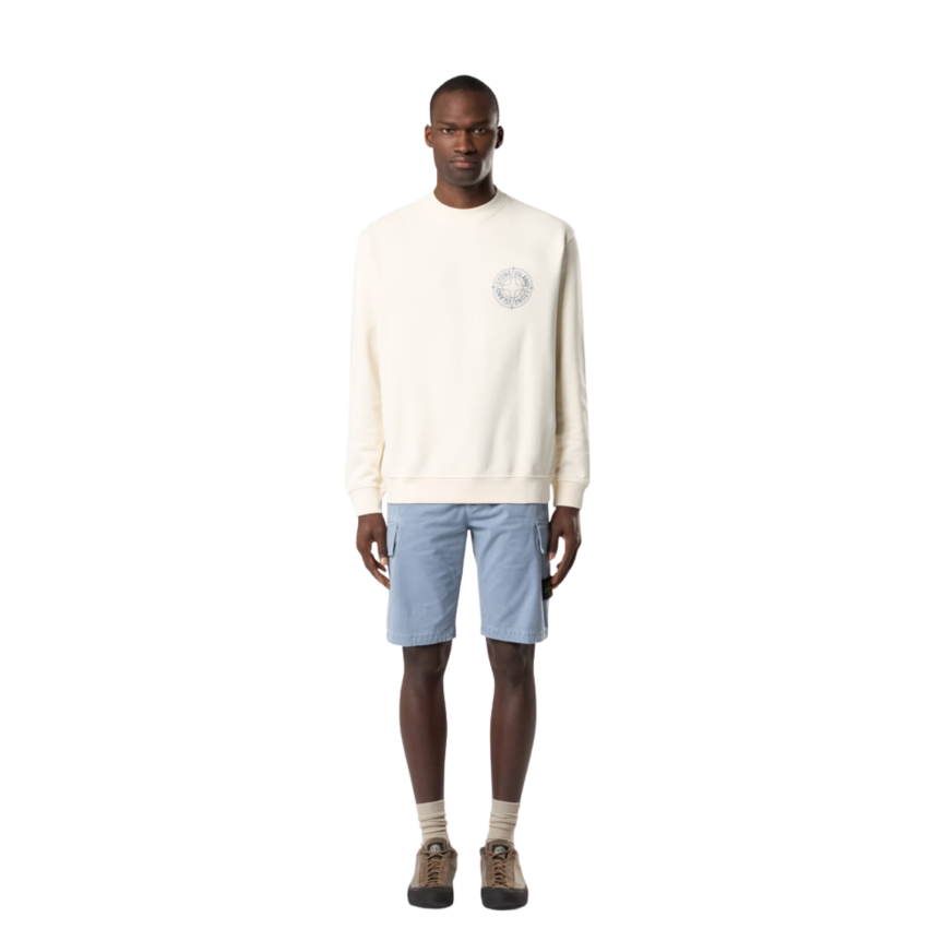 Sweat-shirt ras-du-cou STONE ISLAND oversize coton écru imprimé dos Outline Compass