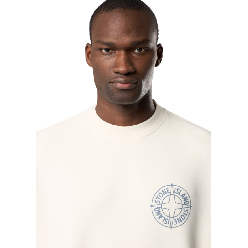 Sweat-shirt ras-du-cou STONE ISLAND oversize coton écru imprimé dos Outline Compass