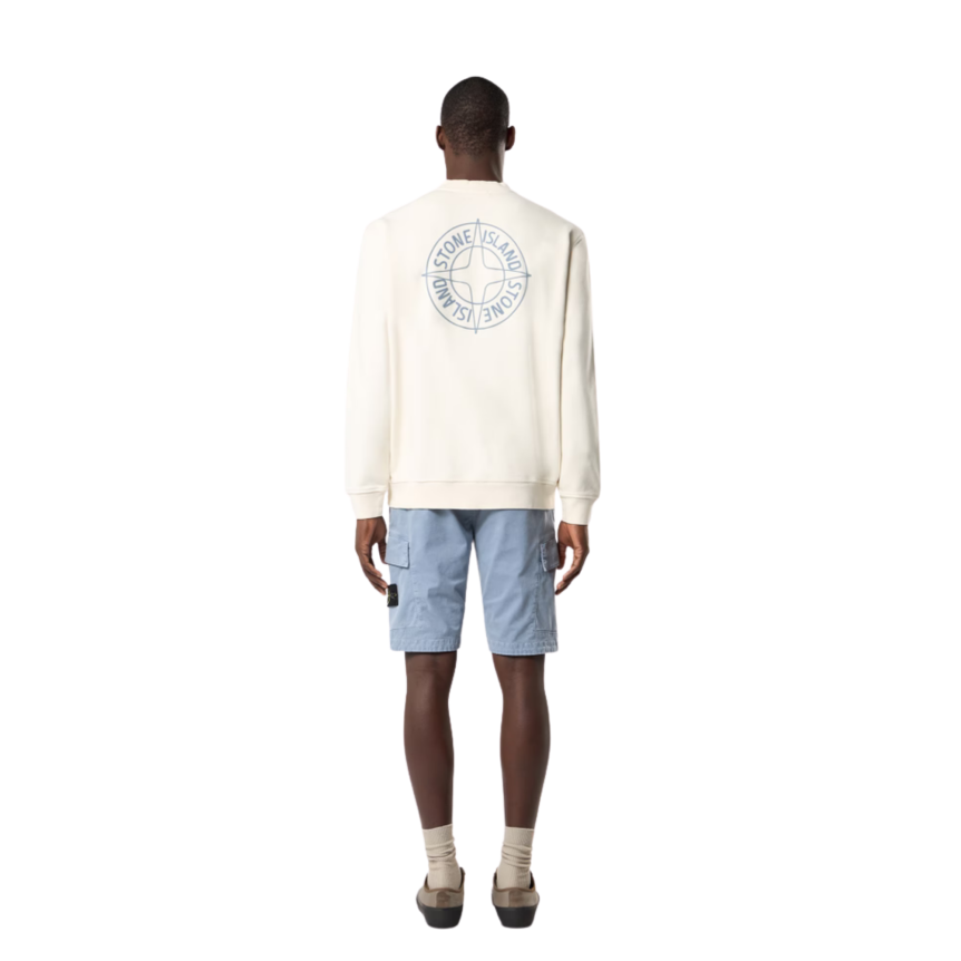 Sweat-shirt ras-du-cou STONE ISLAND oversize coton écru imprimé dos Outline Compass