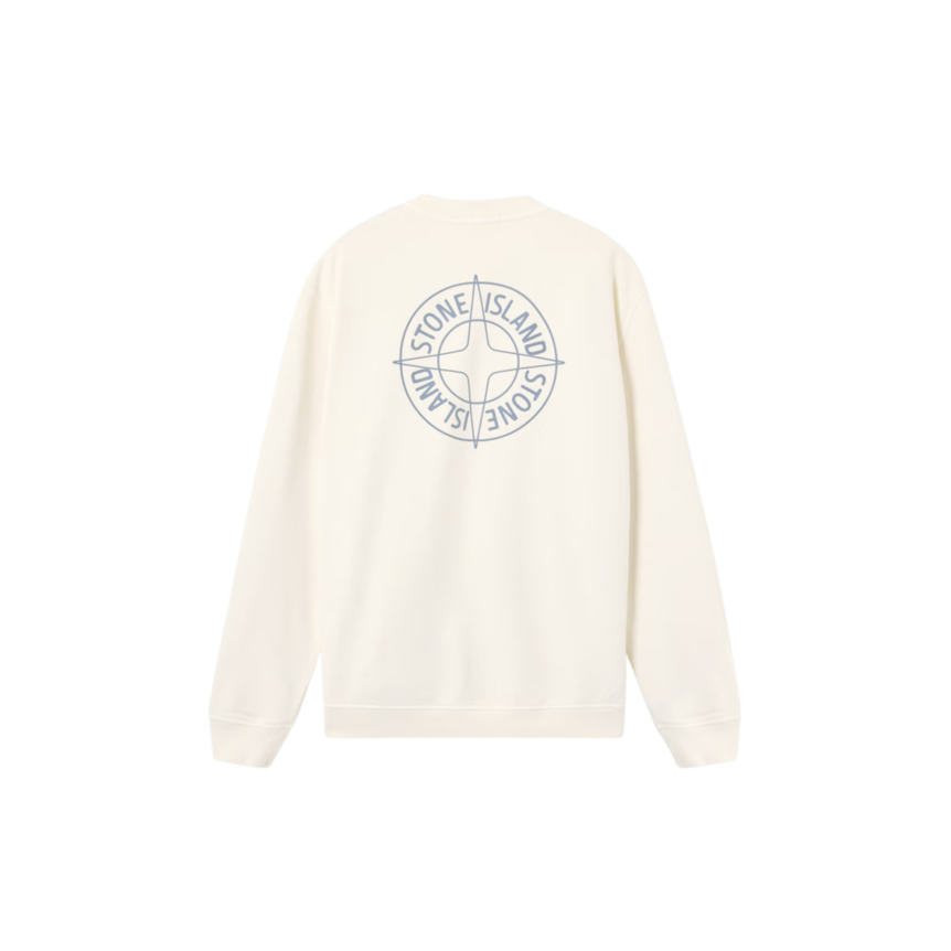 Sweat-shirt ras-du-cou STONE ISLAND oversize coton écru imprimé dos Outline Compass