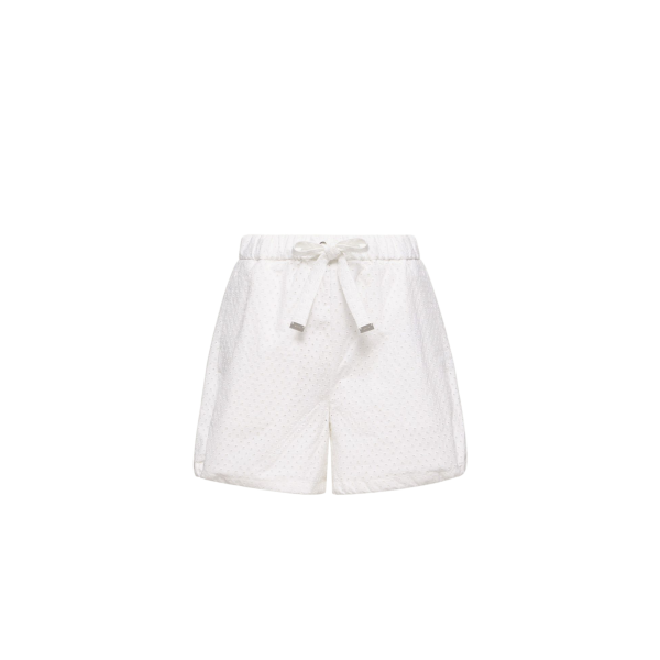 Short taille élastique MONCLER popeline de coton blanc perforé