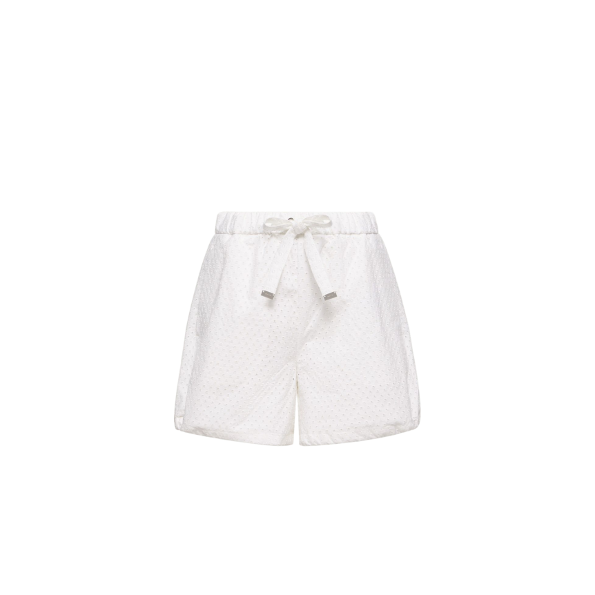 Short taille élastique MONCLER popeline de coton blanc perforé