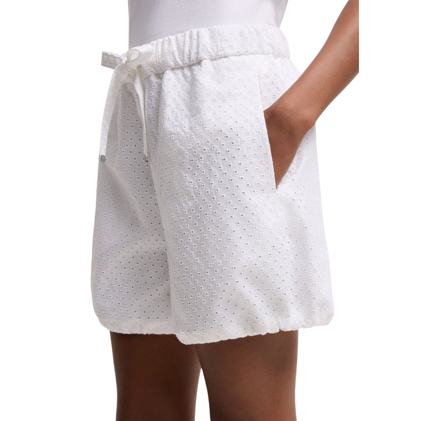 Short taille élastique MONCLER popeline de coton blanc perforé
