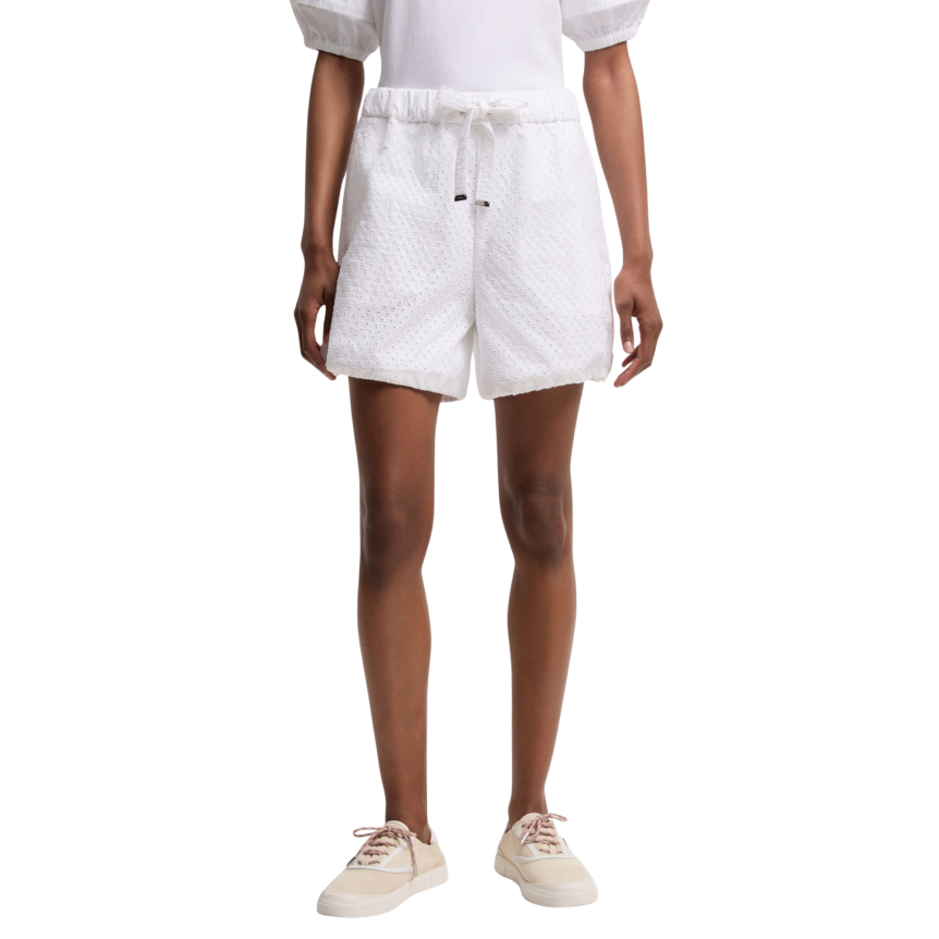 Short taille élastique MONCLER popeline de coton blanc perforé