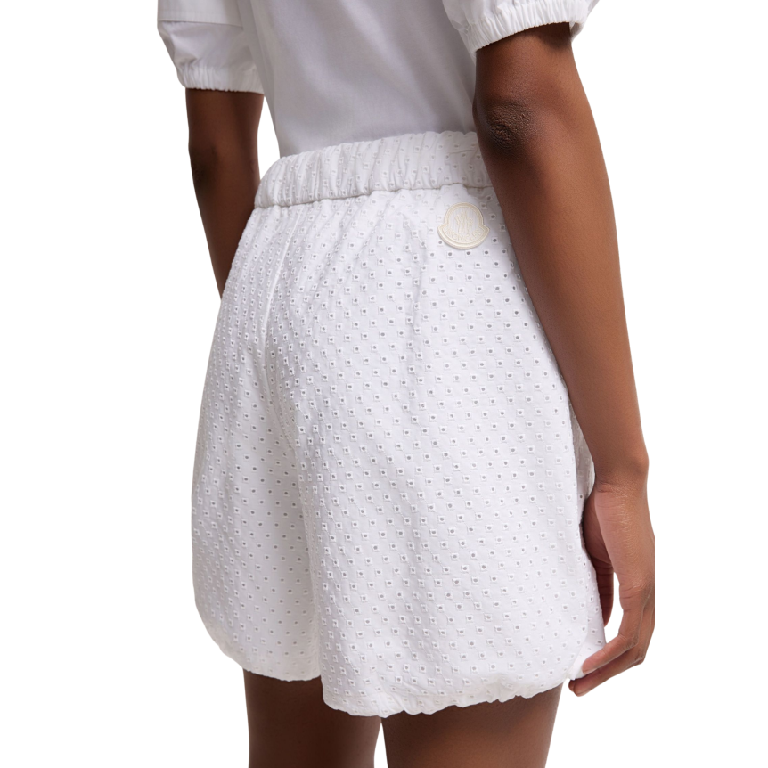 Short taille élastique MONCLER popeline de coton blanc perforé