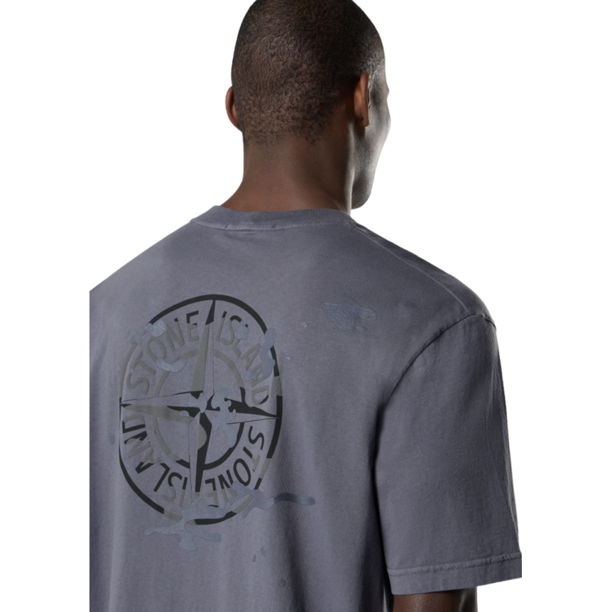T-shirt manche courte STONE ISLAND jersey coton bio gris boussole camouflage dos