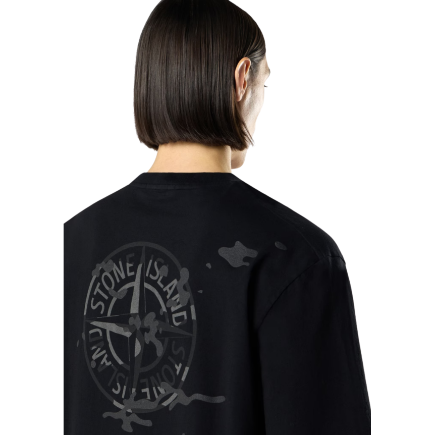T-shirt manche courte STONE ISLAND jersey coton bio noir boussole camouflage dos