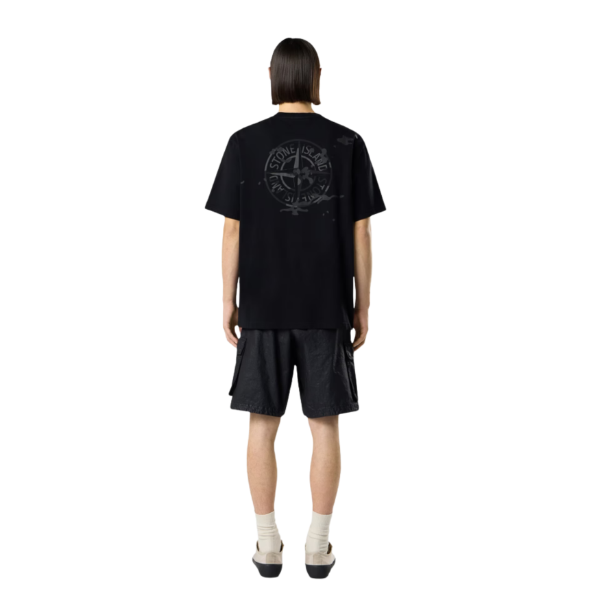 T-shirt manche courte STONE ISLAND jersey coton bio noir boussole camouflage dos