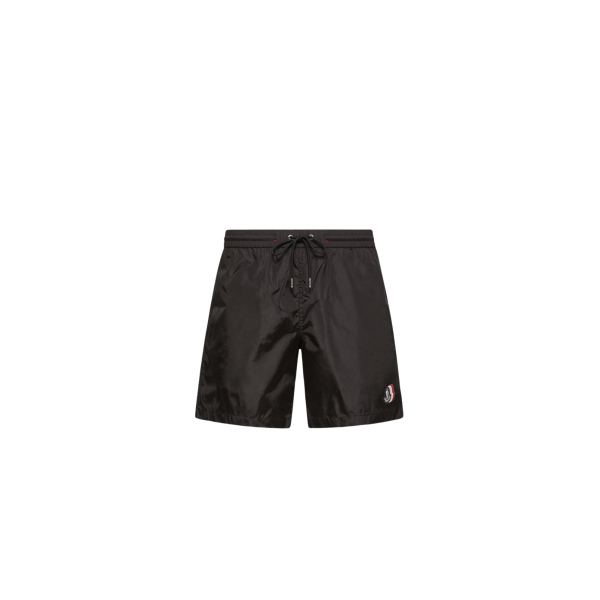 Short de bain MONCLER nylon noir logo tricolore