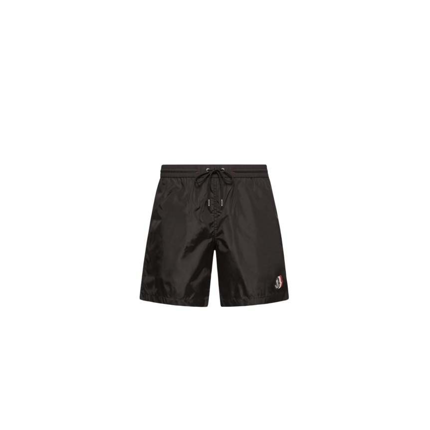 Short de bain MONCLER nylon noir logo tricolore