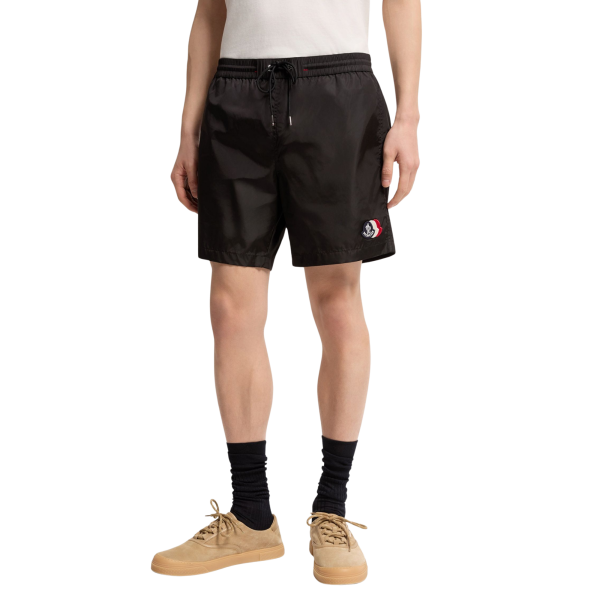 Short de bain MONCLER nylon noir logo tricolore