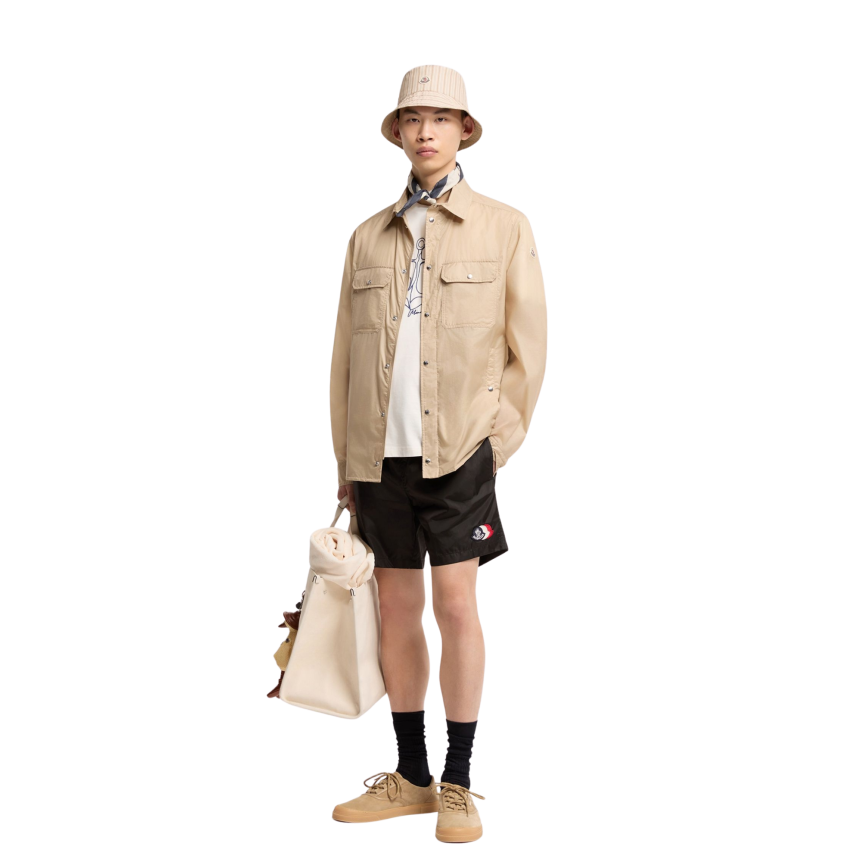 Short de bain MONCLER nylon noir logo tricolore