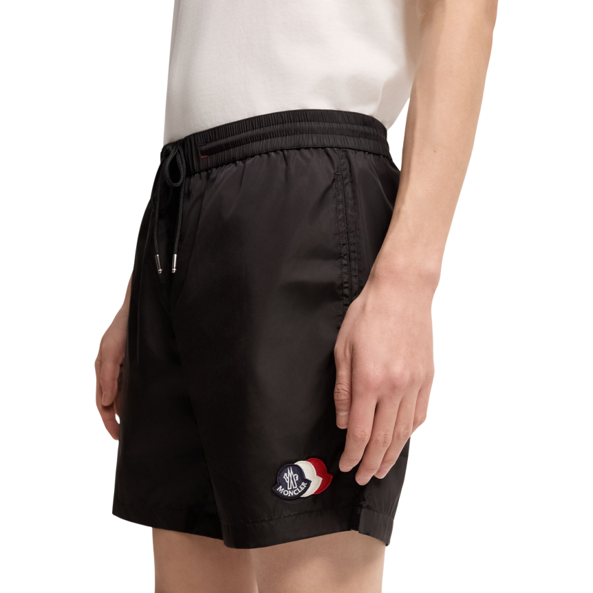 Short de bain MONCLER nylon noir logo tricolore