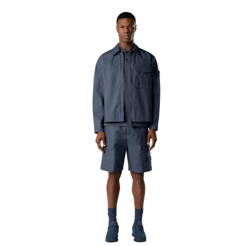 Short cargo STONE ISLAND coton lin bleu ardoise Collection Ghost