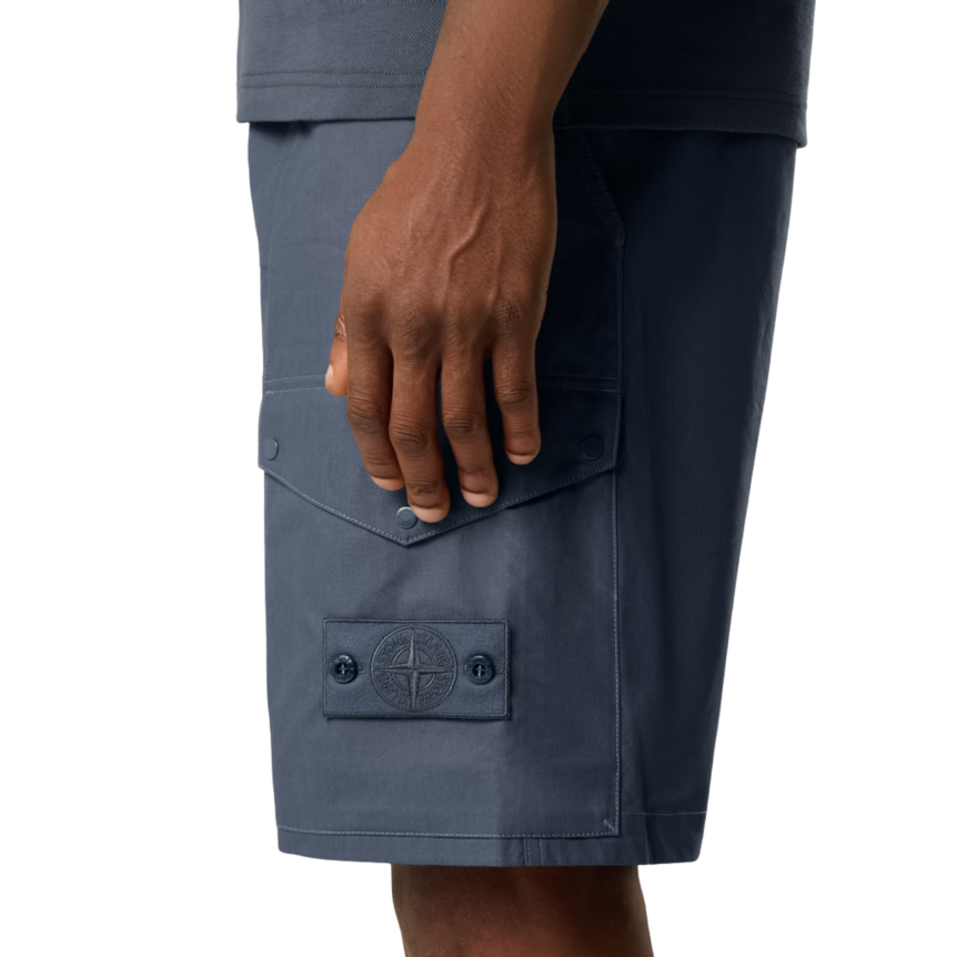 Short cargo STONE ISLAND coton lin bleu ardoise Collection Ghost