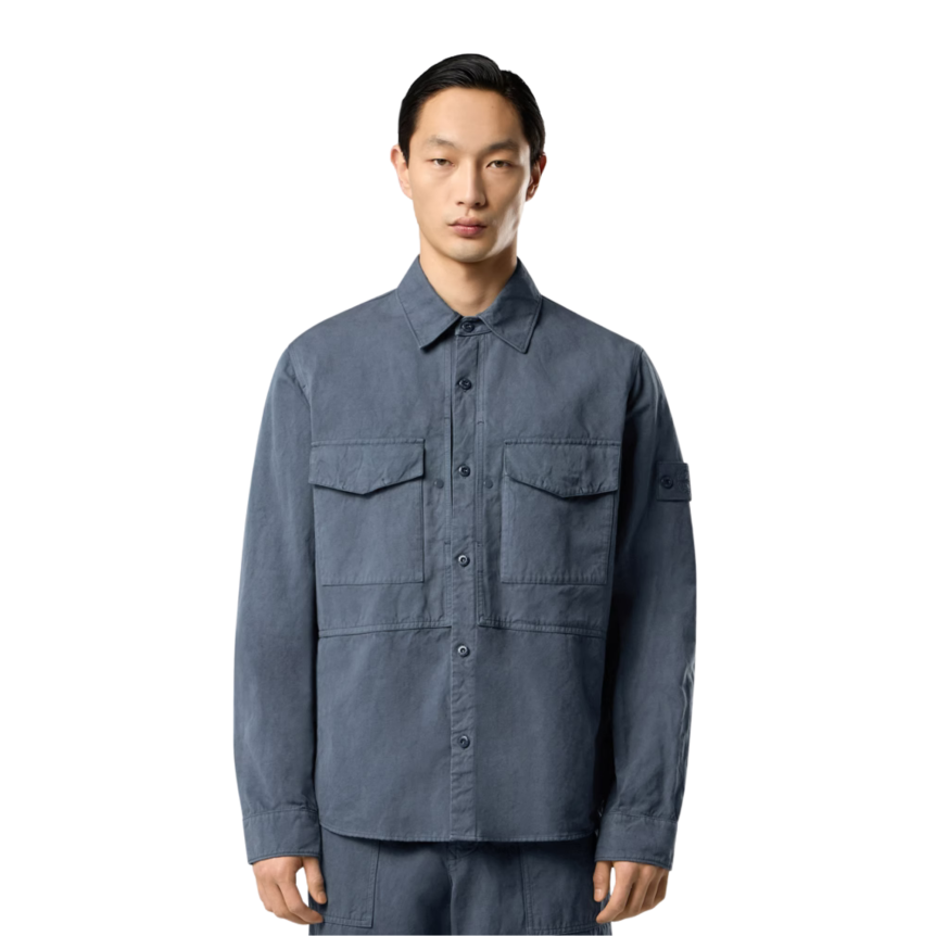 Surchemise STONE ISLAND toile coton lin bleu ardoise Collection Ghost