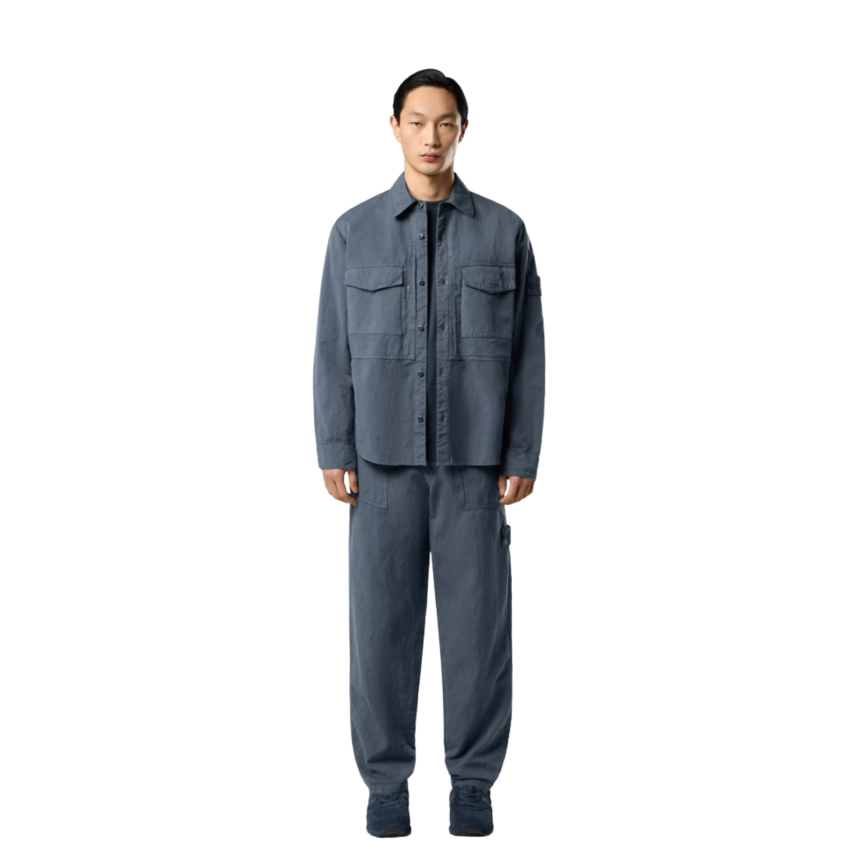 Surchemise STONE ISLAND toile coton lin bleu ardoise Collection Ghost