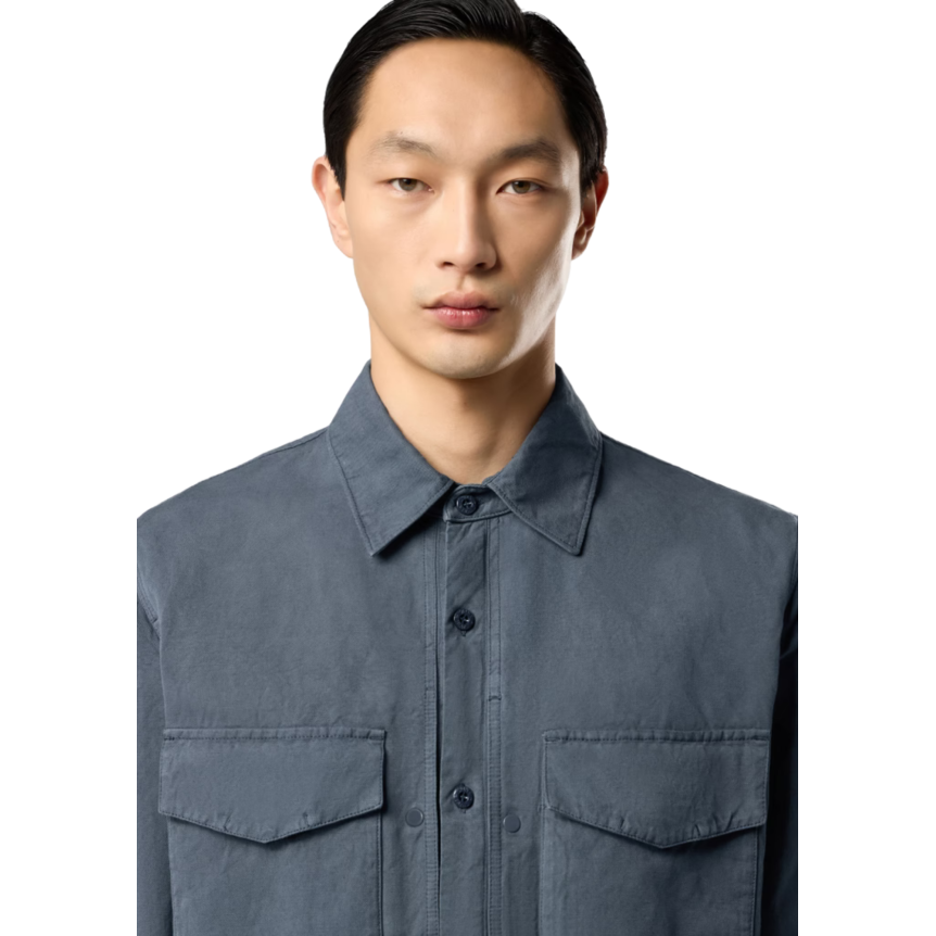 Surchemise STONE ISLAND toile coton lin bleu ardoise Collection Ghost