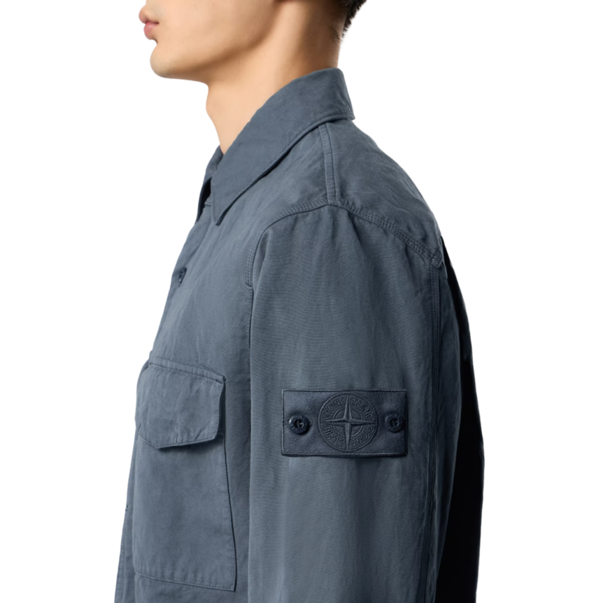 Surchemise STONE ISLAND toile coton lin bleu ardoise Collection Ghost