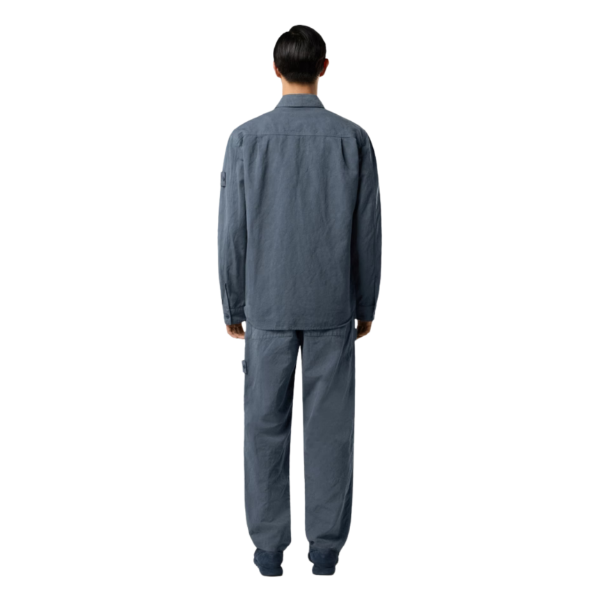 Surchemise STONE ISLAND toile coton lin bleu ardoise Collection Ghost