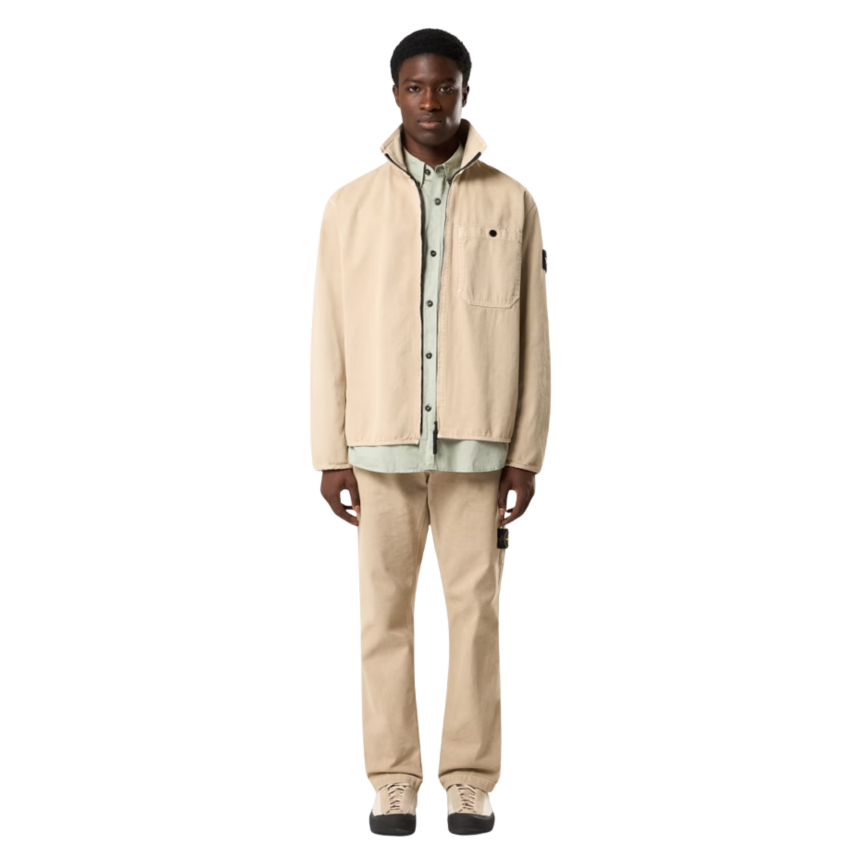 STONE ISLAND Surchemise zippée veste coton beige poches