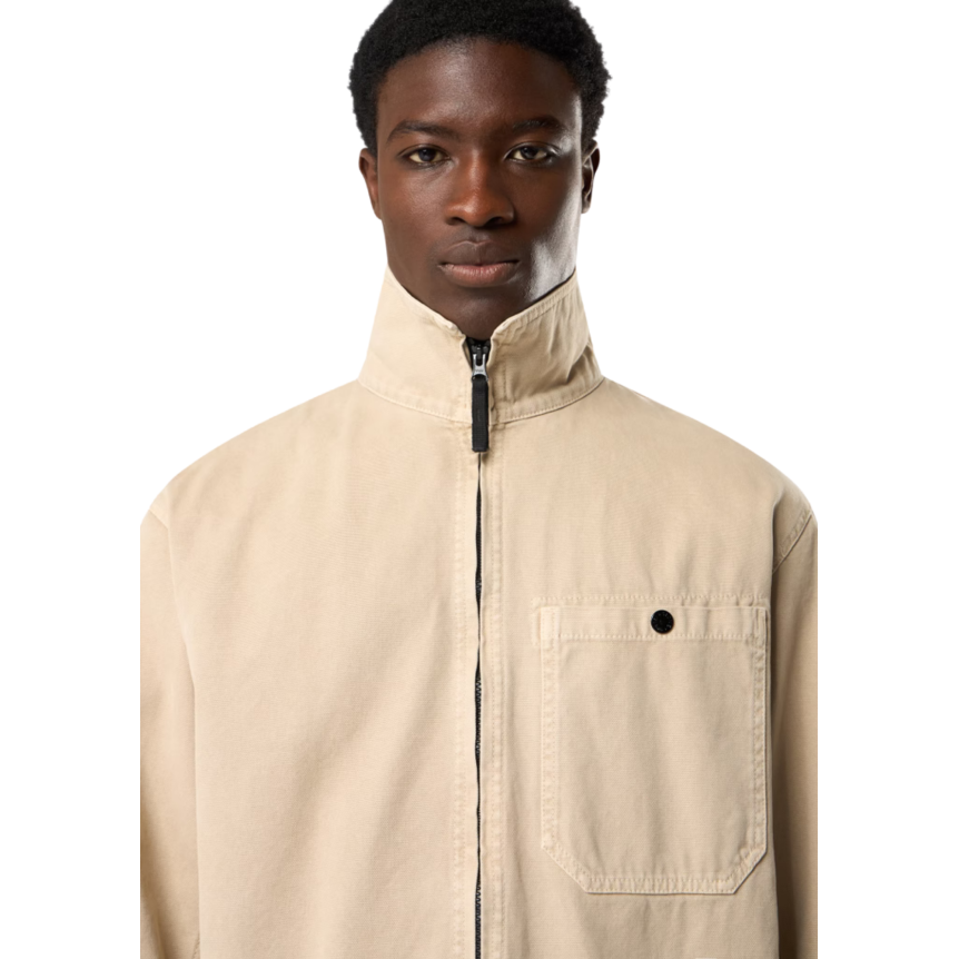 STONE ISLAND Surchemise zippée veste coton beige poches