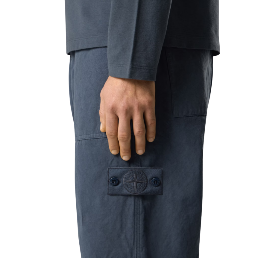 Pantalon large STONE ISLAND coton lin bleu ardoise Collection Ghost