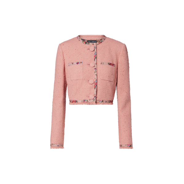 Veste DOLCE & GABBANA Rachel simple boutonnage tweed coton soie rose ganse fleur