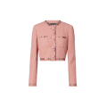 Veste Rachel simple boutonnage tweed coton soie rose ganse fleur