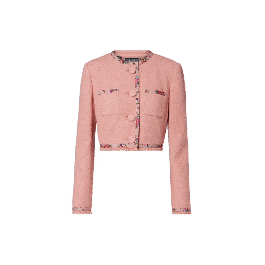 Veste DOLCE & GABBANA Rachel simple boutonnage tweed coton soie rose ganse fleur