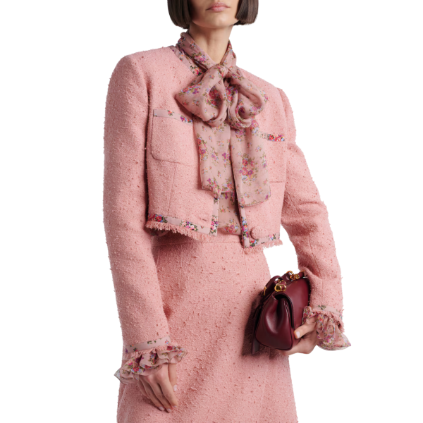 Veste DOLCE & GABBANA Rachel simple boutonnage tweed coton soie rose ganse fleur
