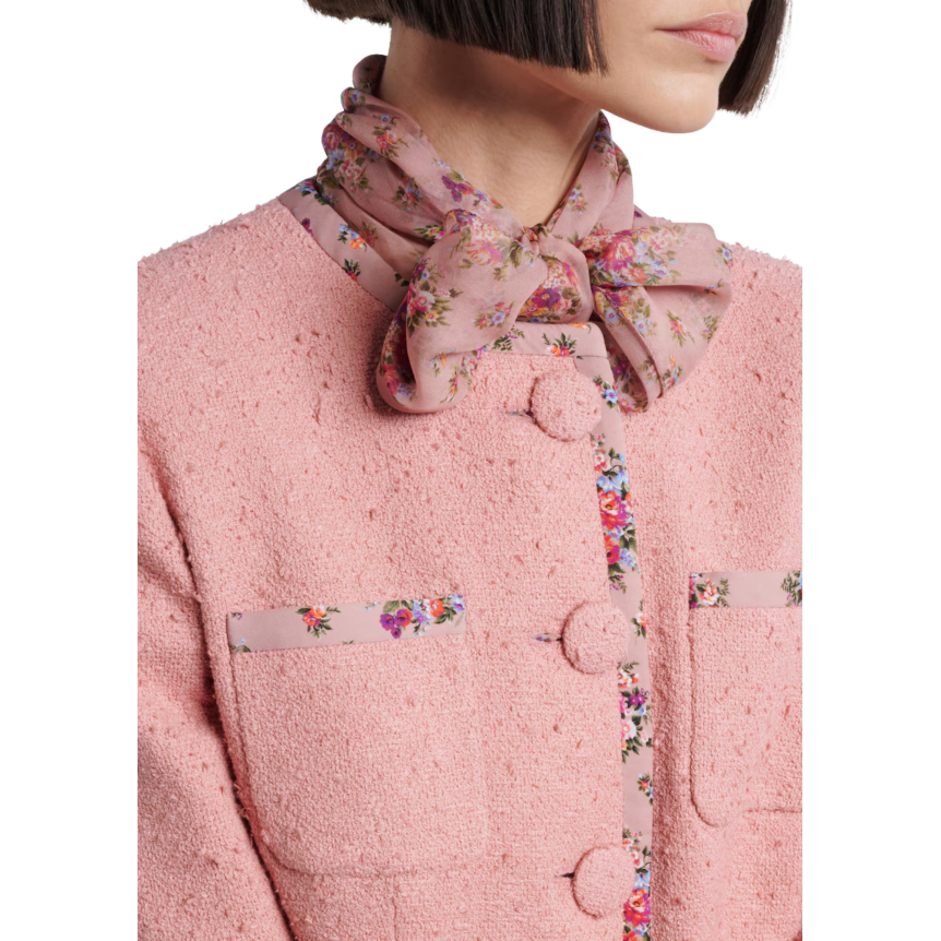 Veste DOLCE & GABBANA Rachel simple boutonnage tweed coton soie rose ganse fleur
