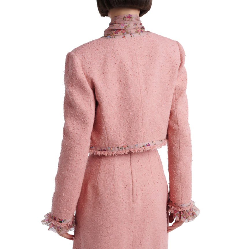 Veste DOLCE & GABBANA Rachel simple boutonnage tweed coton soie rose ganse fleur