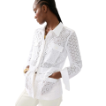 Veste col chemise saharienne coton blanc ajouré broderie anglaise
