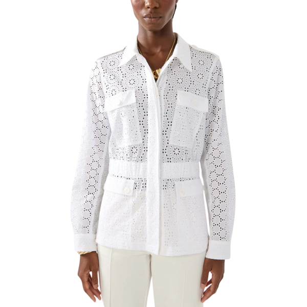 Veste col chemise saharienne BARBARA BUI coton blanc ajouré broderie anglaise