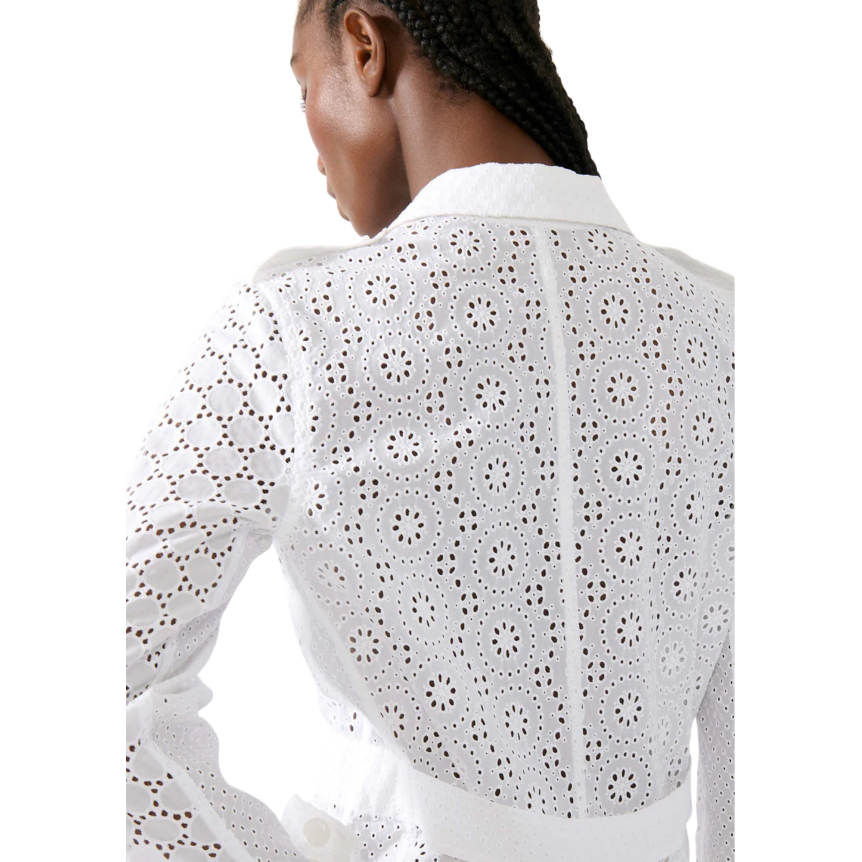 Veste col chemise saharienne BARBARA BUI coton blanc ajouré broderie anglaise