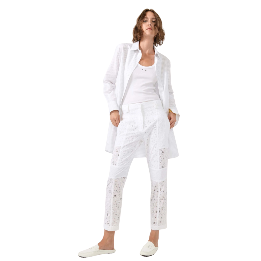 Pantalon cargo BARBARA BUI coton blanc ajouré broderie anglaise