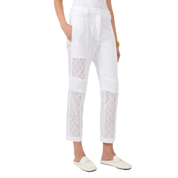 Pantalon cargo BARBARA BUI coton blanc ajouré broderie anglaise