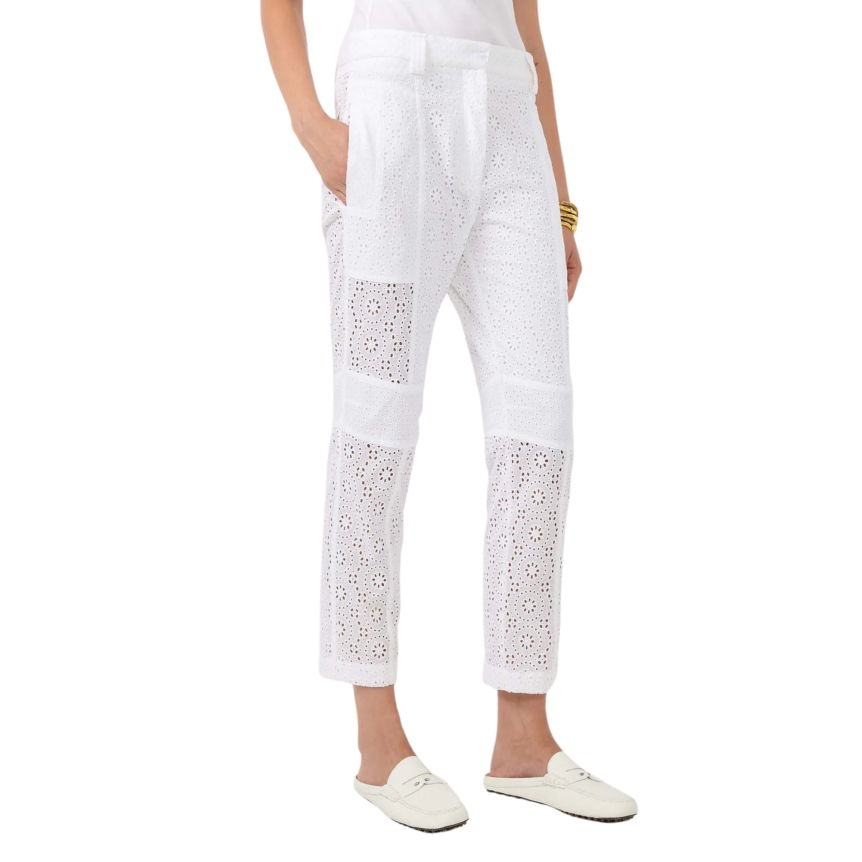 Pantalon cargo BARBARA BUI coton blanc ajouré broderie anglaise